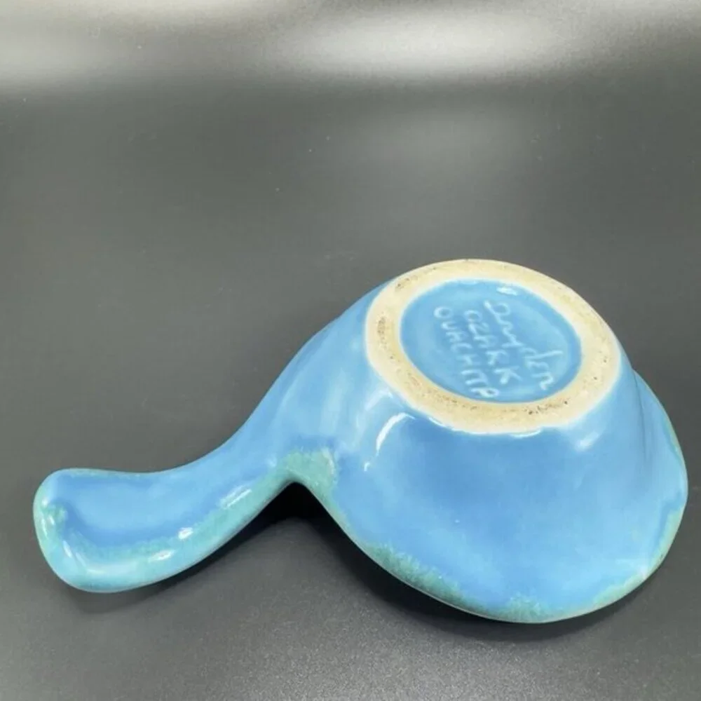 Vintage Dryden Pottery Ashtray Dish Blue Glazed Signed Spoon Shaped‎ Decor VTG